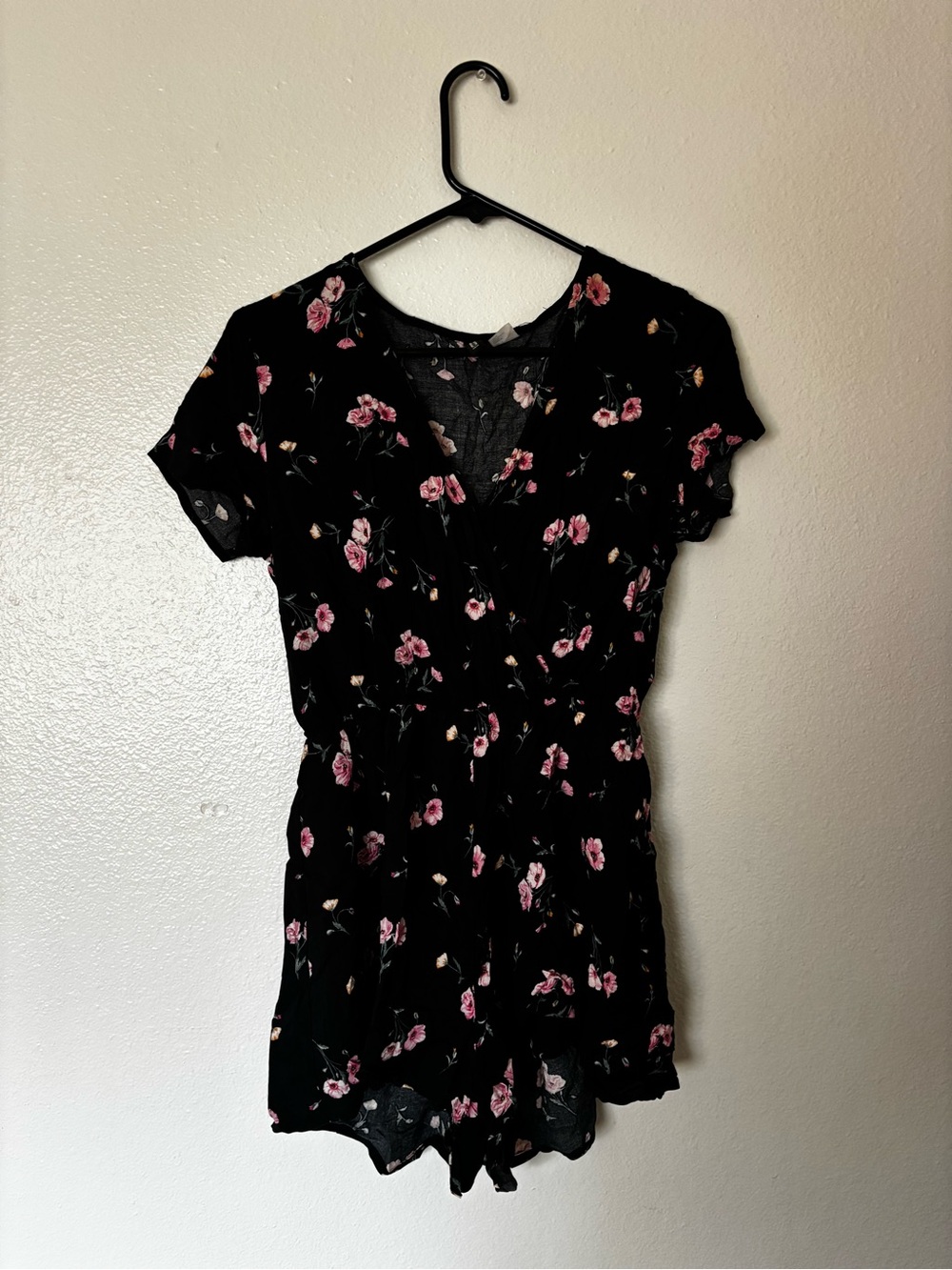 Divided Black Romper with Pink Floral Print
